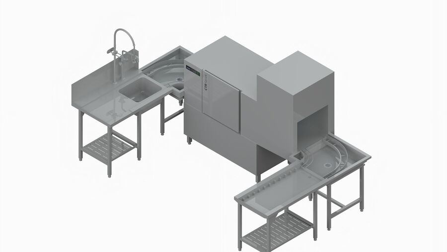 Lave-vaisselle à avancement automatique de casiers CTR&nbsp;M-M Winterhalter, exemple de planification