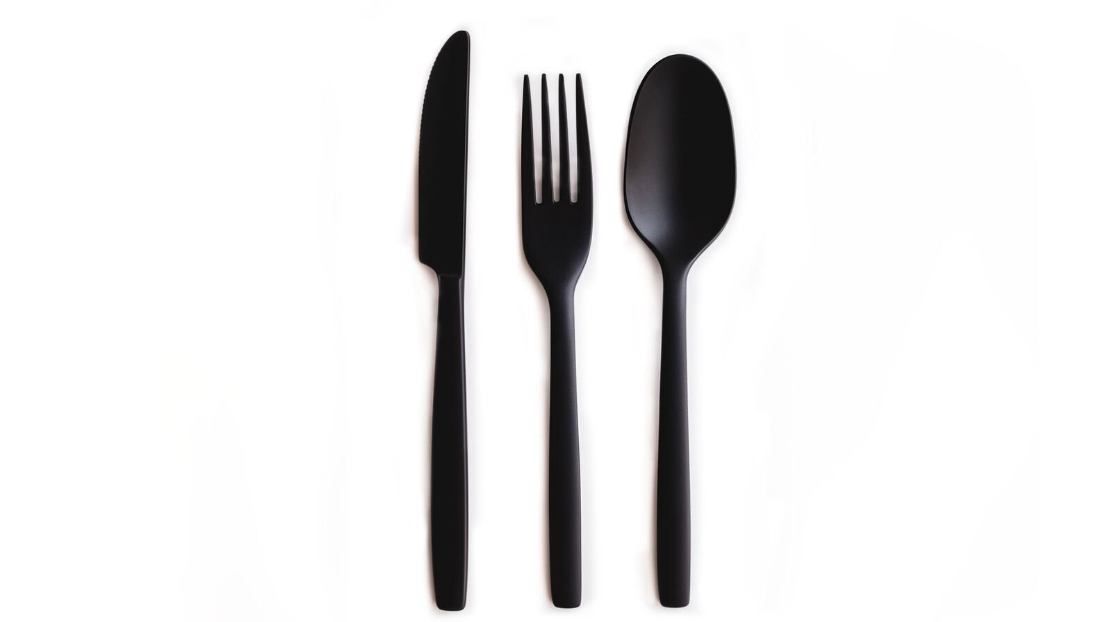 Reusable cutlery for the catering industry Black reusable cutlery with spoon, fork and knife