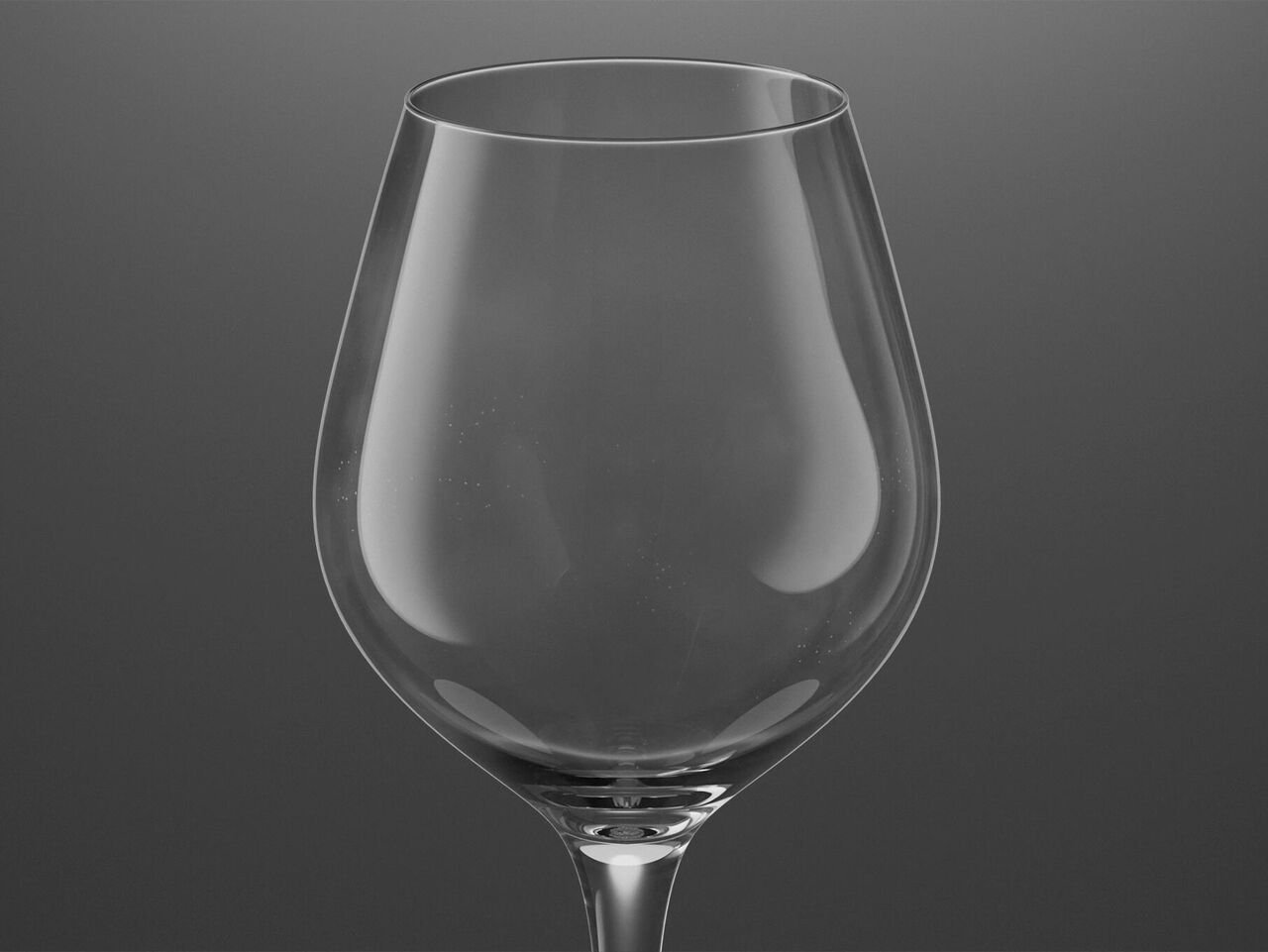 Glass corrosion: medium milky haze (cloud corrosion) Red wine glass with glass corrosion in form of a medium milky cloudiness (cloud corrosion)