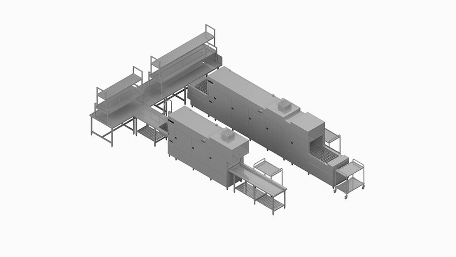 Winterhalter bandtransportvaatwasmachine MTF opstellingsvoorbeeld