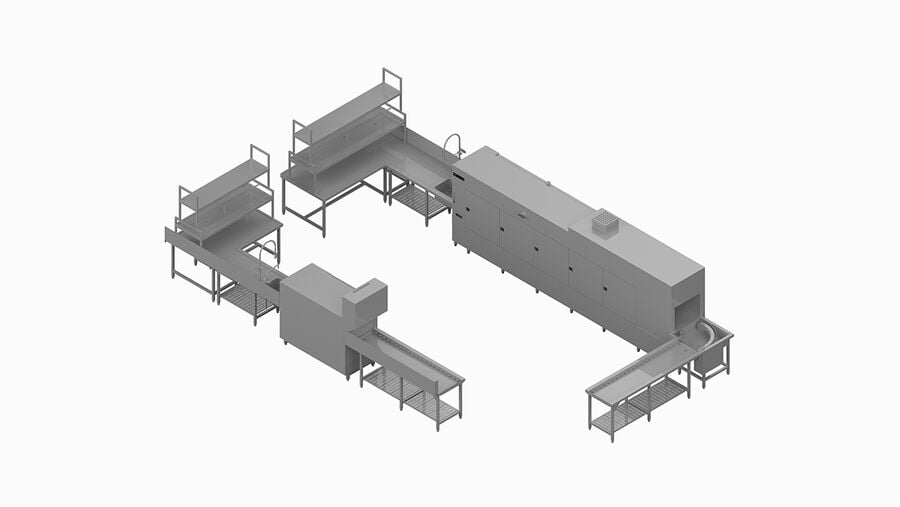 Esempio di progettazione lavastoviglie ad avanzamento automatico a cestelli MTR Winterhalter