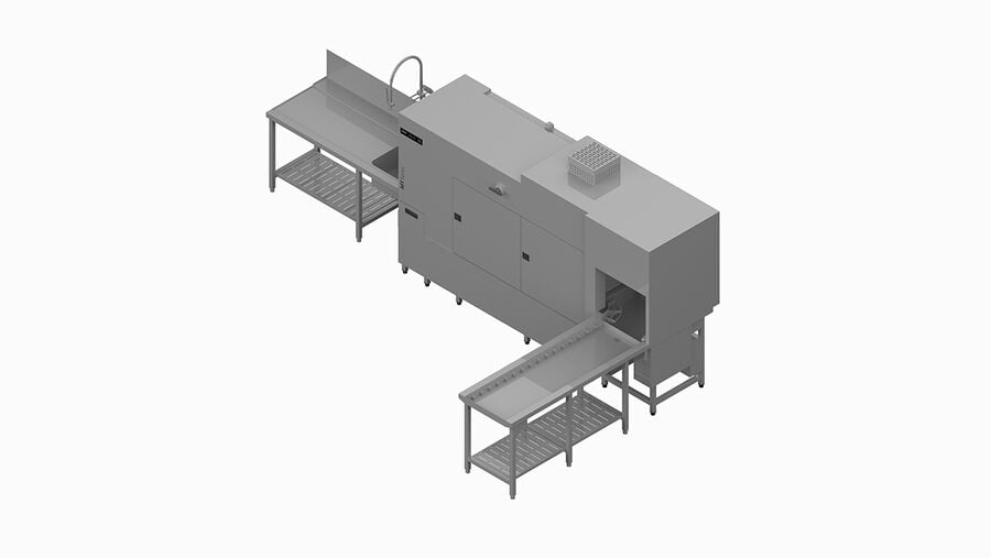 Winterhalter korventransportvaatwasmachine MTR opstellingsvoorbeeld