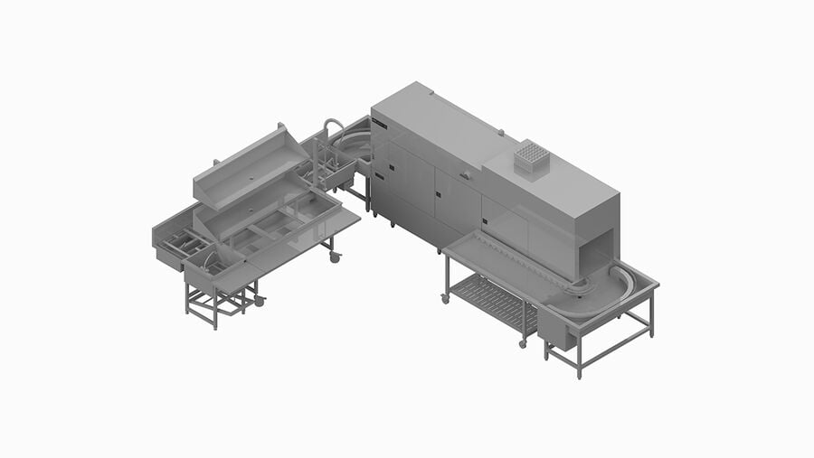 Туннельная машина с конвейером для корзин Winterhalter MTR — пример планировки