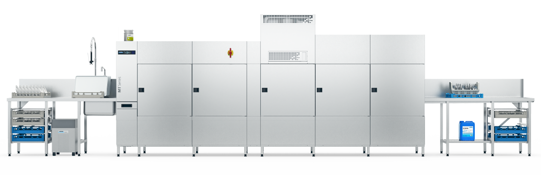 Máquina de lavar louças com transportador de racks e múltiplos tanques Winterhalter MTR