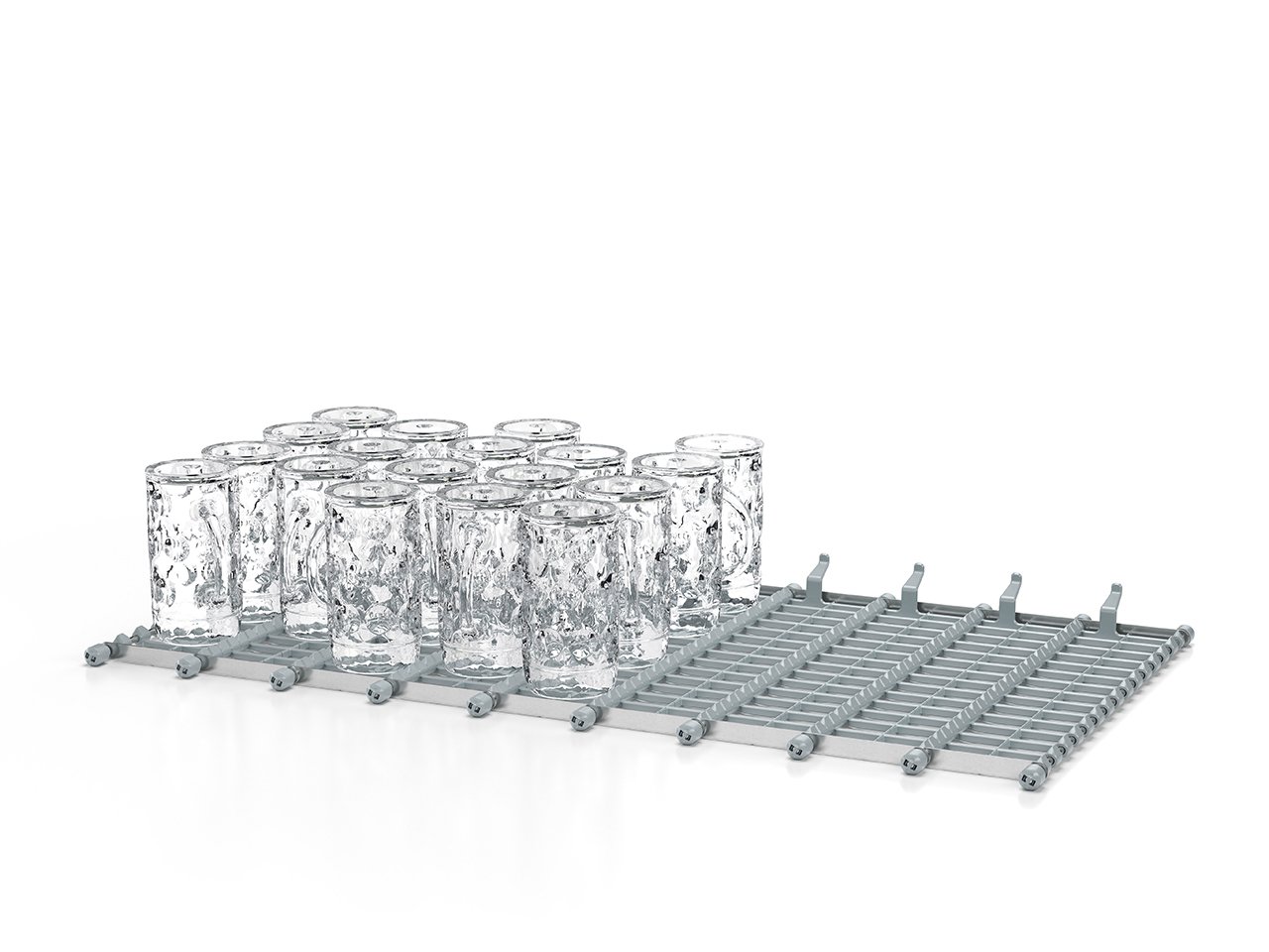 Cinta plana, tren de lavado de cinta transportadora MTF Winterhalter Cinta plana con jarras de cerveza, tren de lavado de cinta transportadora MTF Winterhalter