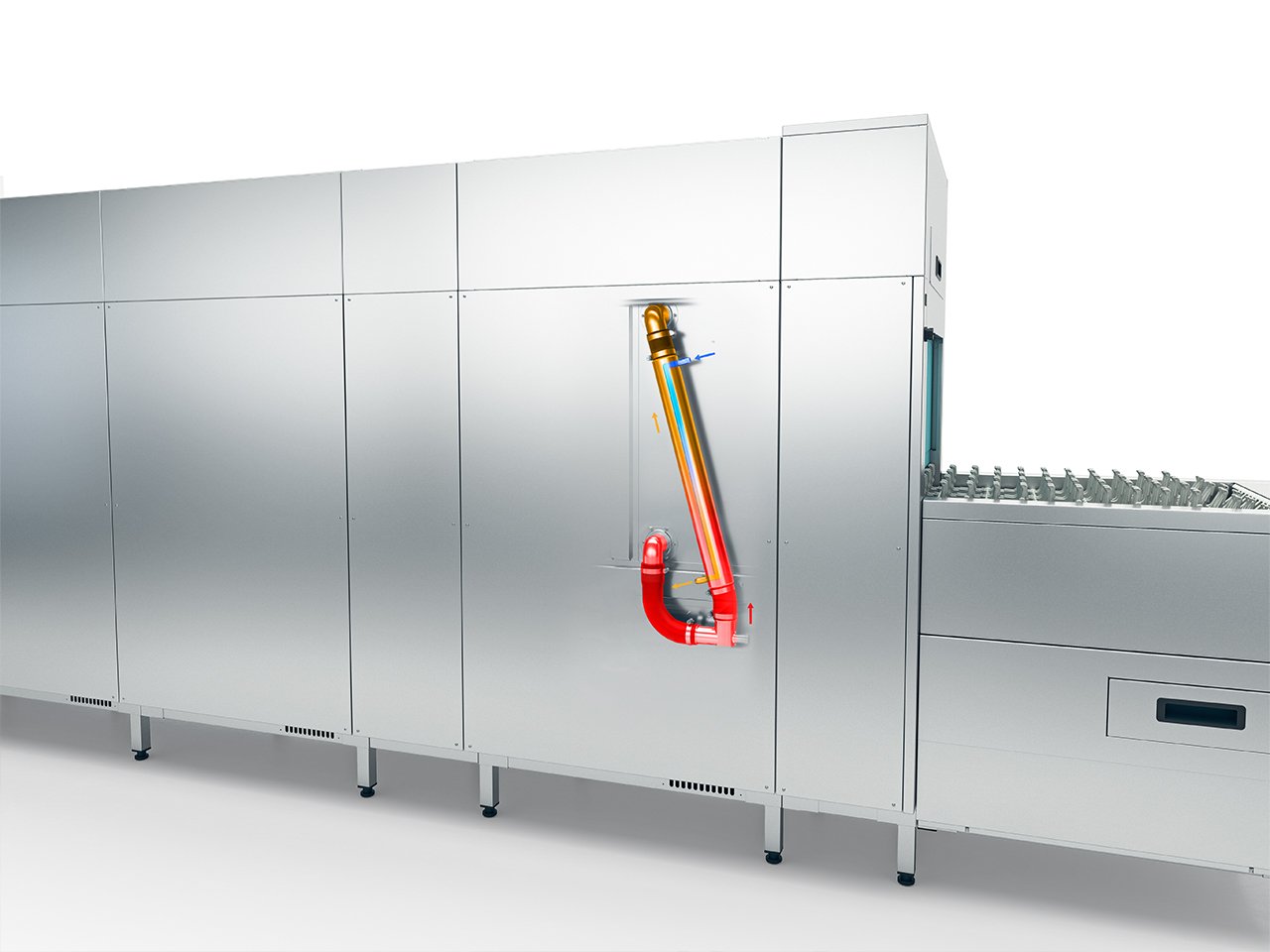 Winterhalter MTF conveyor dishwashers pre-wash zone heat exchanger