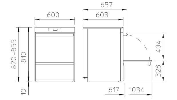 Lavavajillas de carga frontal U50: dimensiones Lavavajillas de carga frontal U50: dimensiones