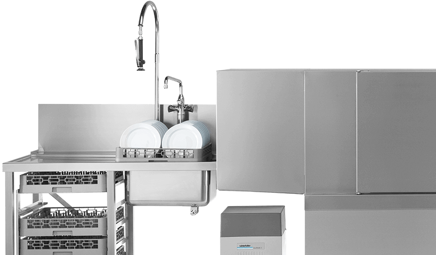 Winterhalter conveyor dishwasher outlet