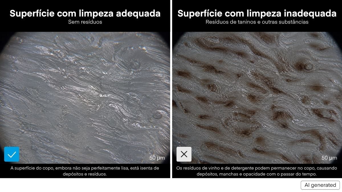 Infografia comparativa da superfície do copo com microscópio