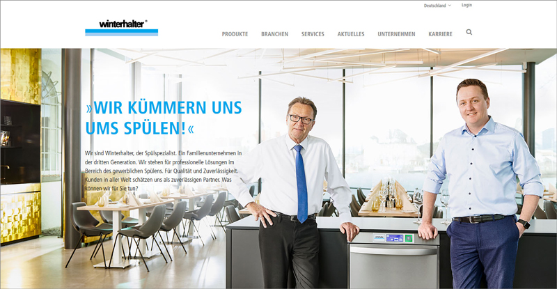 Nova spletna stran podjetja Winterhalter: Čisto, preprosto, blizu strankam.