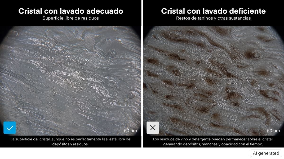 Infografía comparativa en superficie de cristal con microscopio